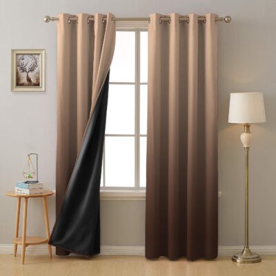 Ombre Satin Curtains: Stylish 7ft Blackout Drapes in Brown & Beige