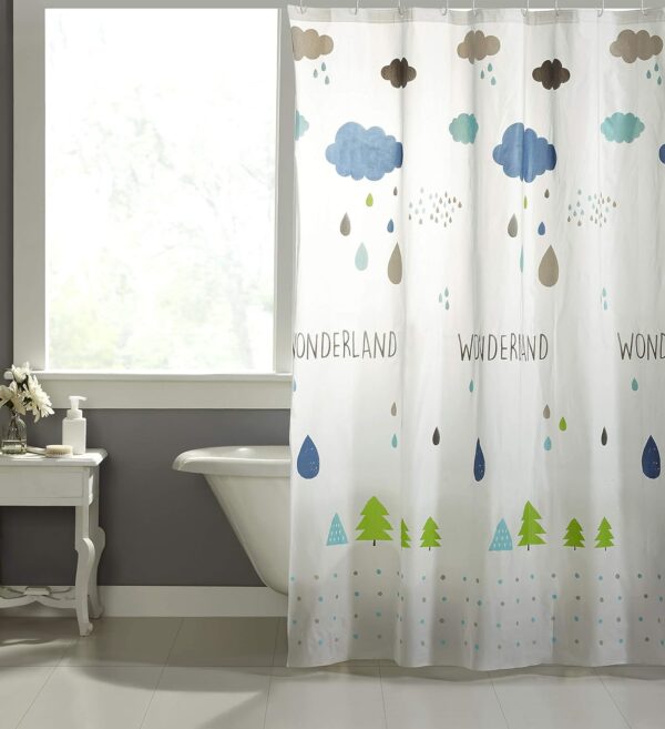 PVC Printed Water-Repellent Shower Curtain with Rain Drops Design - 72x72 Inch