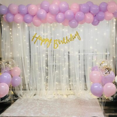 Pink & Purple Princess Birthday Decoration Kit with Fairy Lights for Girls