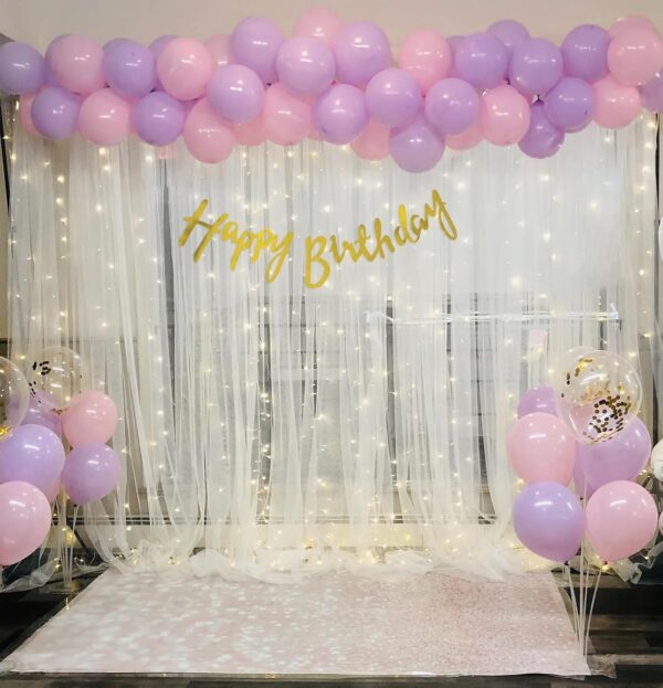 Pink & Purple Princess Birthday Decoration Kit with Fairy Lights for Girls