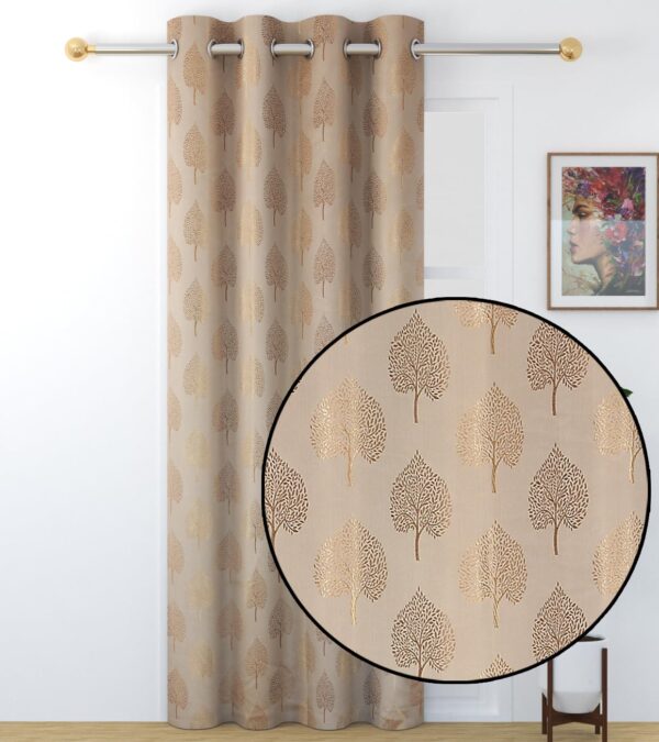 Premium Betel Leaf Curtains: 7 Feet Semi Blackout Beige Eyelet Parda