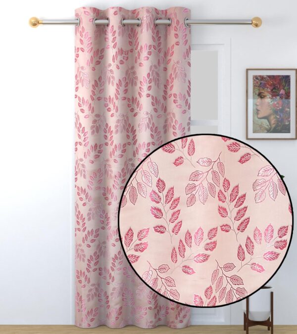 Premium Pink Jacquard Window Curtains - Modern 5 Feet Long Eyelet Design