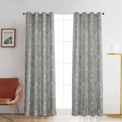 Premium Velvet Room Darkening Curtains with Foil Stripes – Light Grey, 7 Feet