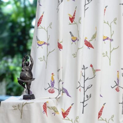 Pure Cotton Bird Print Curtains for Window – Room Darkening Set of 2