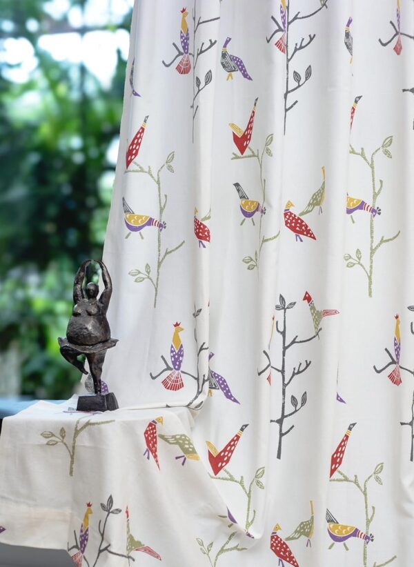 Pure Cotton Bird Print Curtains for Window - Room Darkening Set of 2