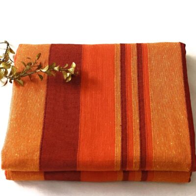 RANGBHAR Handloom Cotton Bedsheet: Stylish Orange Striped Design, 60×90 Inch