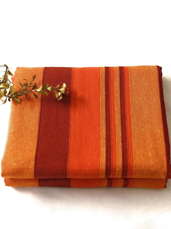 RANGBHAR Handloom Cotton Bedsheet: Stylish Orange Striped Design, 60x90 Inch