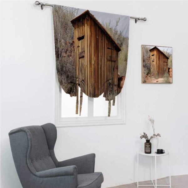 Roman Shades for Rustic Outhouse: Caramel Brown & Dark Green Window Decor