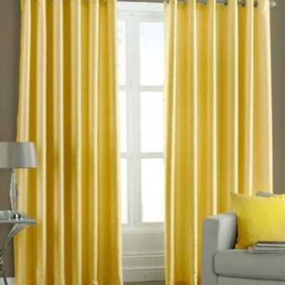 Royal Silky Yellow Grommet Door Curtains – 9 Feet Opaque 2 Piece Set