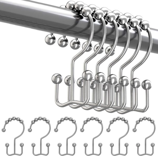 Rust Proof Shower Curtain Hooks - 12Pcs Double Glide Metal Rings in Nickel