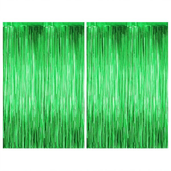 Shiny Green Fringe Curtains for Birthday Party Decoration - Pack of 2