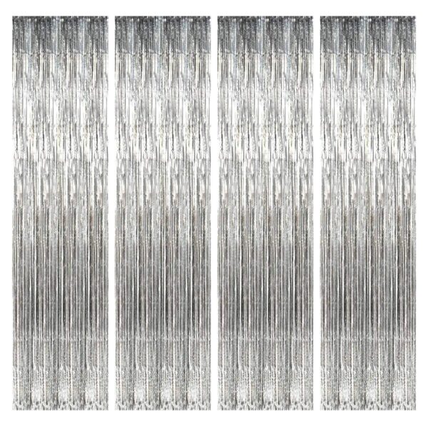 Silver Foil Curtain Set for Birthday Decorations - 4 Pcs Fringe Curtains