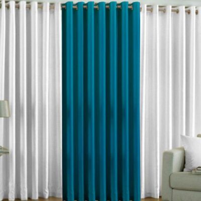 Stylish 3-Piece Polyester Window Curtain Set in White and Aqua Blue