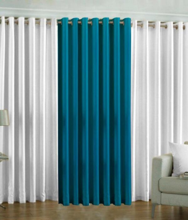 Stylish 3-Piece Polyester Window Curtain Set in White and Aqua Blue