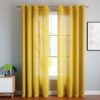 Stylish Mustard Yellow Cotton Linen Sheer Curtains with Eyelet Rings for Doors