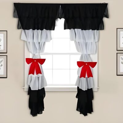Stylish NYSARG Black White Crush Ruffle Bow Curtain – 5 Feet Boho Trend Stylish NYSARG Black White Crush Ruffle Bow Curtain – 5 Feet Boho Trend