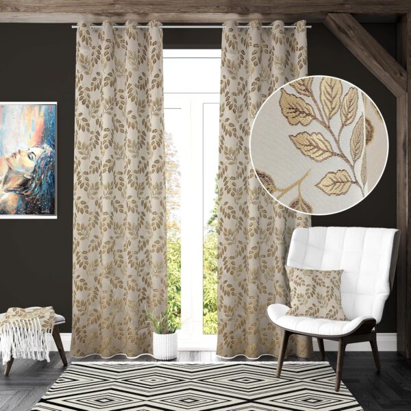 Stylish Room Darkening Beige Silk Jacquard Curtains for Living Room Decor