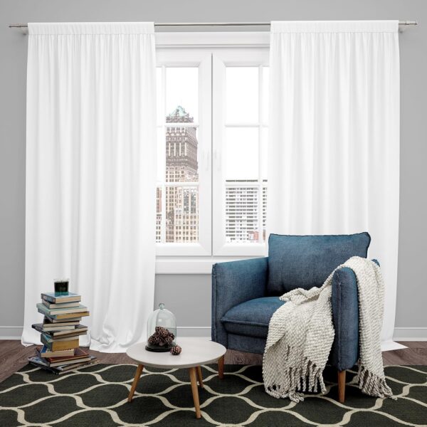 Stylish White Blackout Curtains: Noise Reducing, Thermal Insulated, 9ft Pack of 2