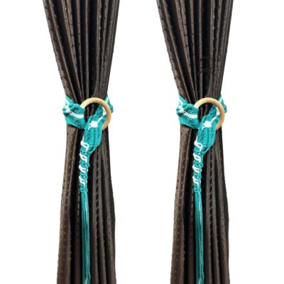 Teal Green Macrame Knot Curtain Tiebacks – 100% Cotton Set of 2