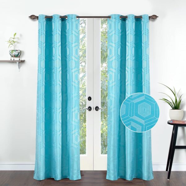 Turquoise Semi Blackout Curtains Set for Bedroom and Living Room Decor