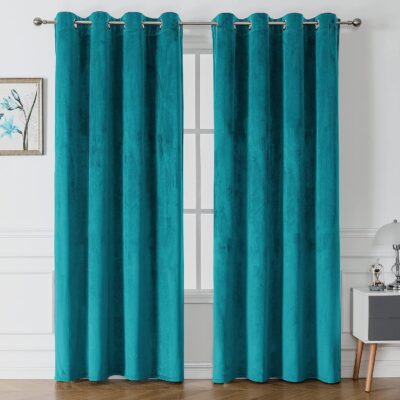 Umi Velvet Eyelet Door Curtains in Teal for Living Room and Bedroom