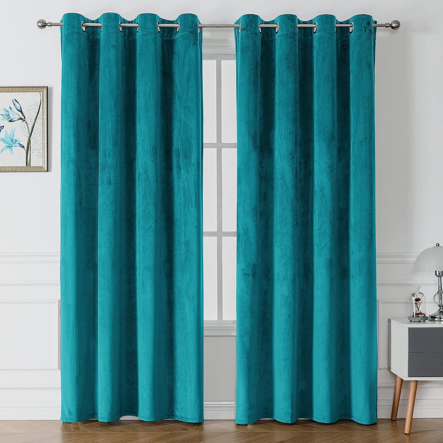 Elegant Umi Velvet Eyelet Curtains in Teal for Stylish Living Spaces