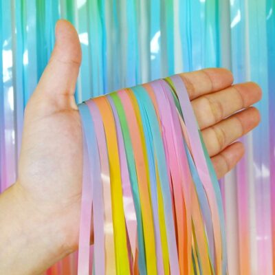 Vibrant Pastel Rainbow Foil Fringe Curtains for Festive Party Decor