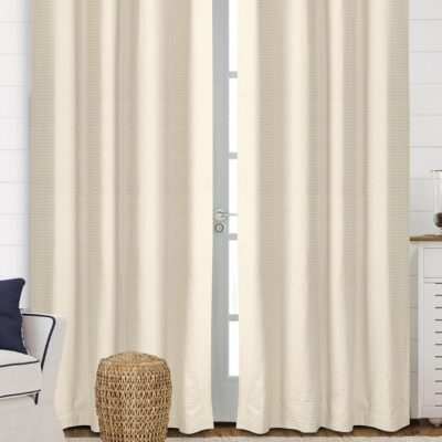 Waffle Cotton Room Darkening Curtains: Enhance Your Space with Elegant Ivory Stripes