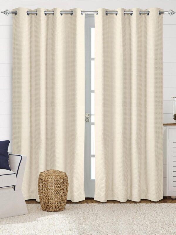 Waffle Cotton Room Darkening Curtains: Enhance Your Space with Elegant Ivory Stripes