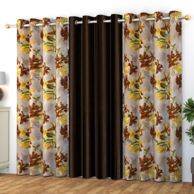 YUKANY Digital Printed Eyelet Curtains – Stylish Home Decor in Brown, 3 Pack