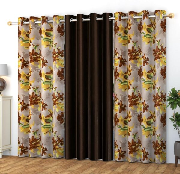 YUKANY Digital Printed Eyelet Curtains - Stylish Home Decor in Brown, 3 Pack