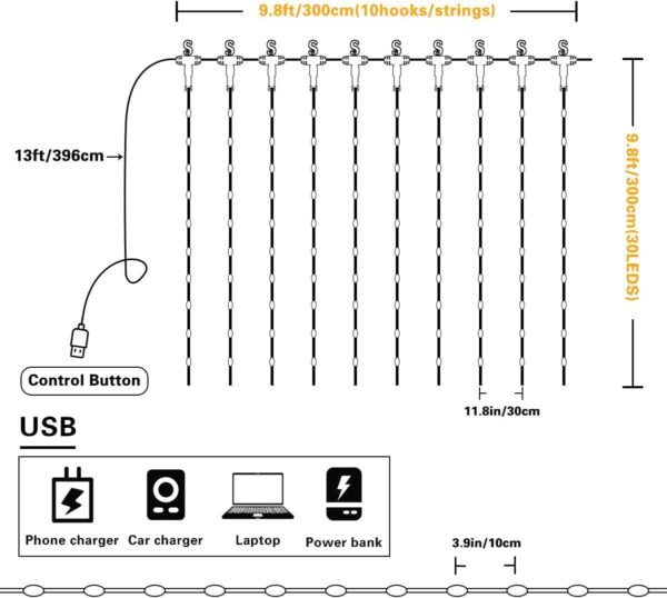 Window Curtains: Fairy String Lights 300 LED with Remote Control and Brightness Adjustments - Image 3