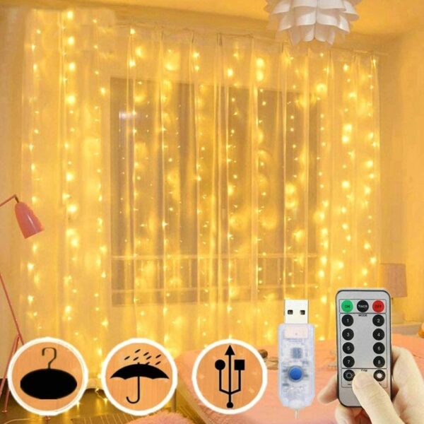 Window Curtains: Fairy String Lights 300 LED with Remote Control and Brightness Adjustments - Image 2