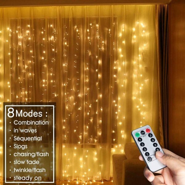 Window Curtains: Fairy String Lights 300 LED with Remote Control and Brightness Adjustments - Image 6