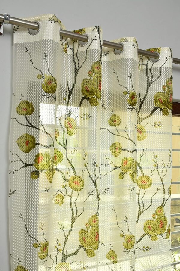 Stylish Green Window Curtains: Premium Sheer Floral Printed Net for Doors - Image 2