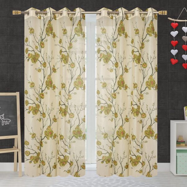 Stylish Green Window Curtains: Premium Sheer Floral Printed Net for Doors - Image 6