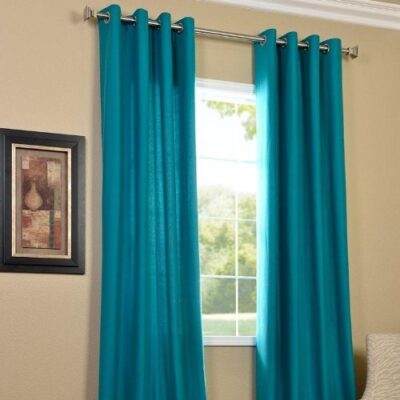 Stylish Aqua Blue Window Curtains: 2 Piece Eyelet Polyester Set for Your Home