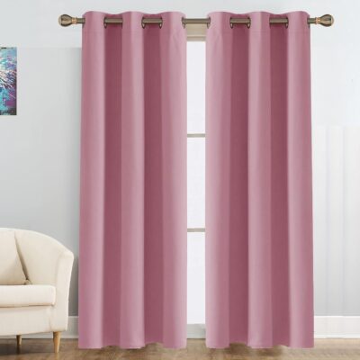 Stylish Baby Pink Window Curtains – 5 Feet Faux Silk Blackout Option