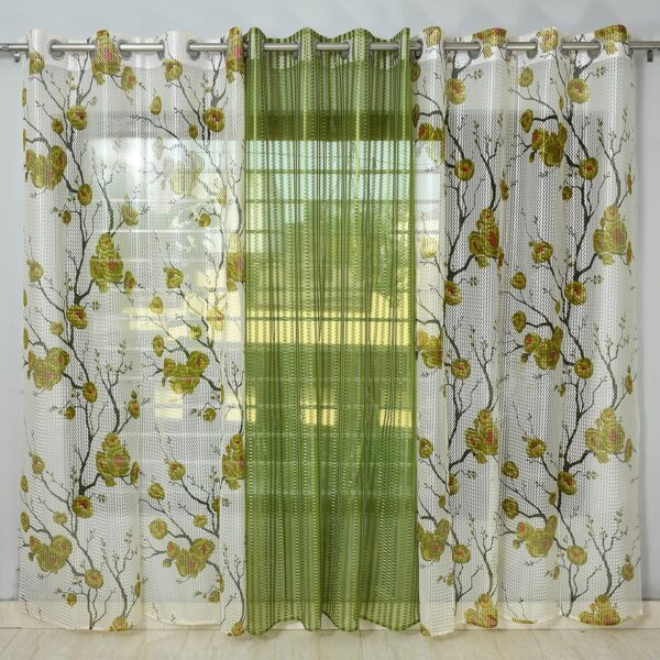 Stylish Green Window Curtains: Premium Sheer Floral Printed Net for Doors