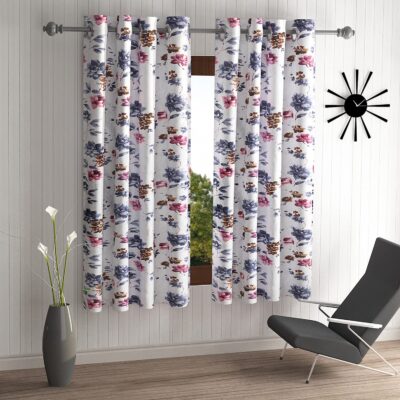 Stylish Grey Window Curtains: Home Sizzler 2-Piece Windflower Eyelet Design