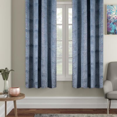 Stylish Grey Window Curtains with Leaf Print – Semi Sheer Grommet Design