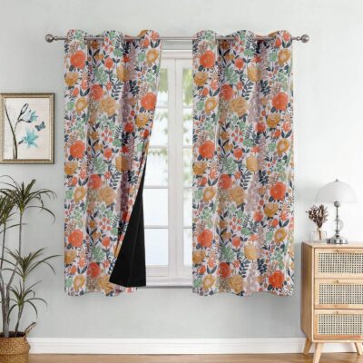 Stylish Window Curtains: 100% Blackout with Elegant White Roses Design