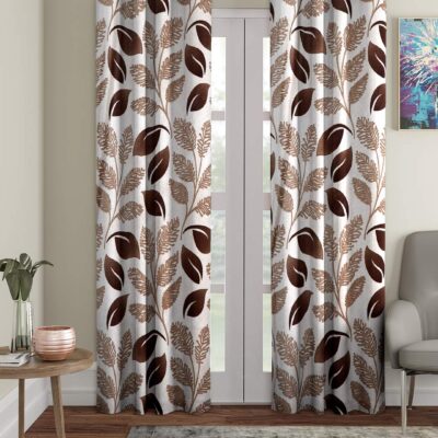 Stylish Window Curtains: Cortina 2 Piece Floral Design in Brown, 7 Feet