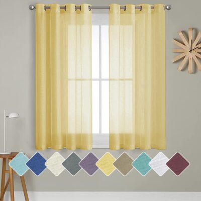 Stylish Window Curtains: Semi-Transparent Sheer Cotton Set in Lemon Color