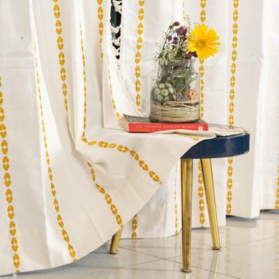 Stylish Window Curtains: Vintage Yellow 100% Cotton with Tassels and Eyelets